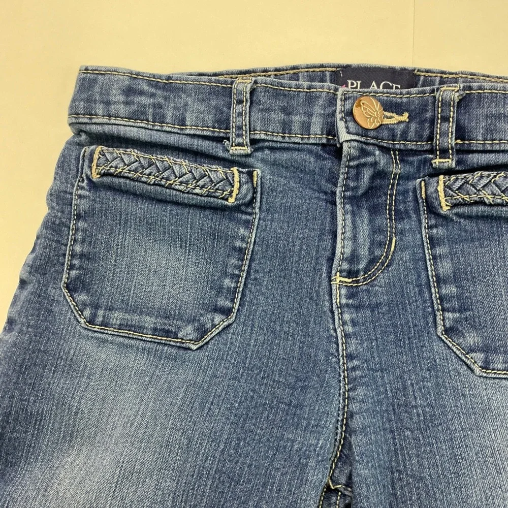 The Children's Place Blue Flare Jeans Kids Sz 10 Braided Pocket Adjustable Waist